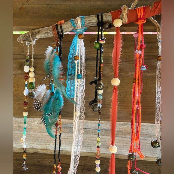Handmade Boho Style Wind Chimes | Tiny Bells | Yard Art | Earthy Outdoor Decor - Picture 6 of 14